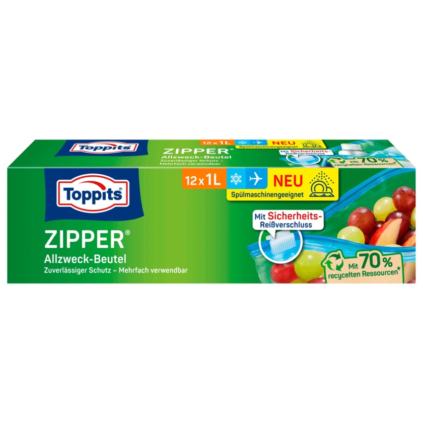 Toppits Zipper Allzweck-Beutel 1l, 12 Stück